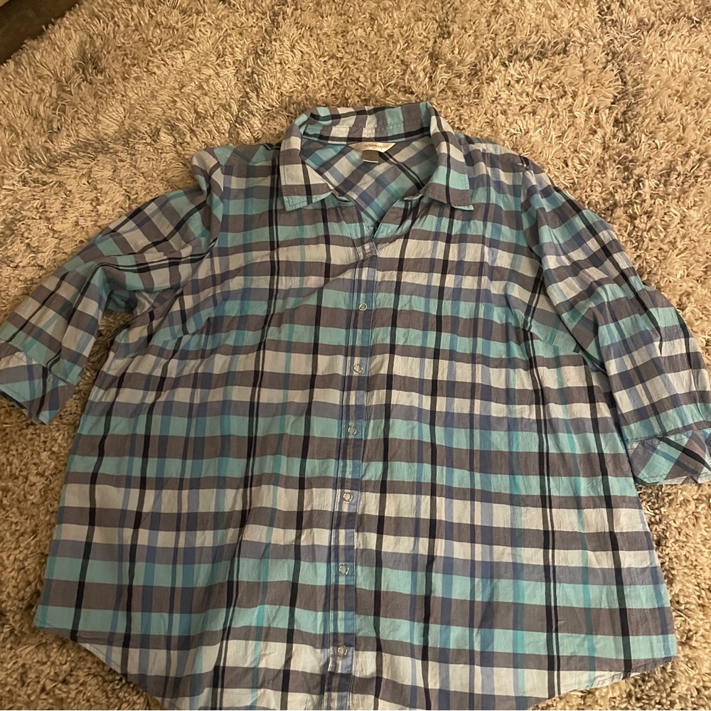 CJ Banks Men's Casual‎ Blue and Gray Plaid Shirt